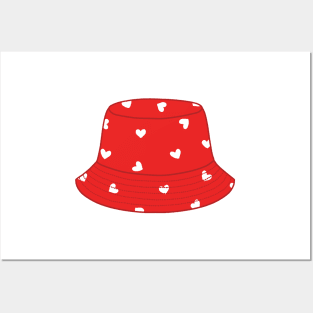 Red bucket hat with white hearts Posters and Art